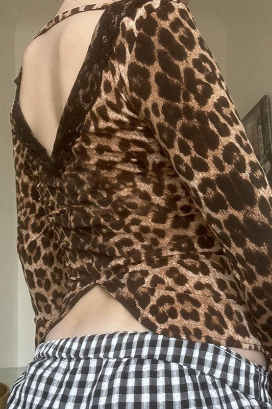 Cutout Backless V Neck Blouse