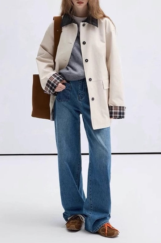 Cropped Contrast Color Coat - Fashionpara