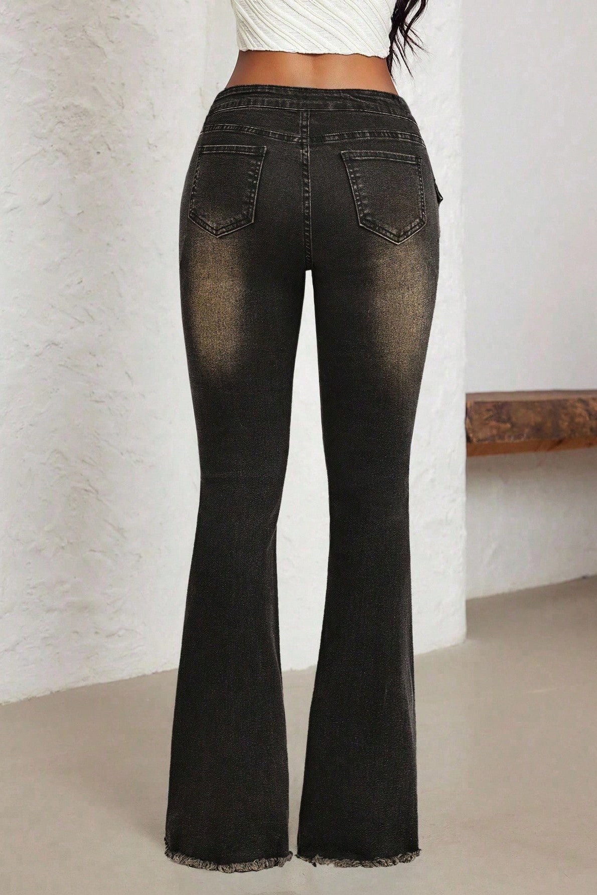 Studded Belt Low Rise Flare Jeans