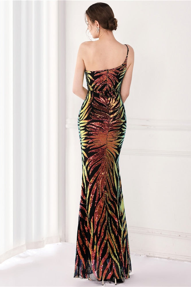 Sequin One Shoulder Mermaid Evening Gown - View 8