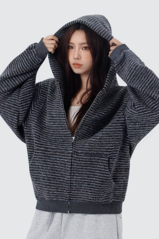 Striped Zip Knit Hoodie