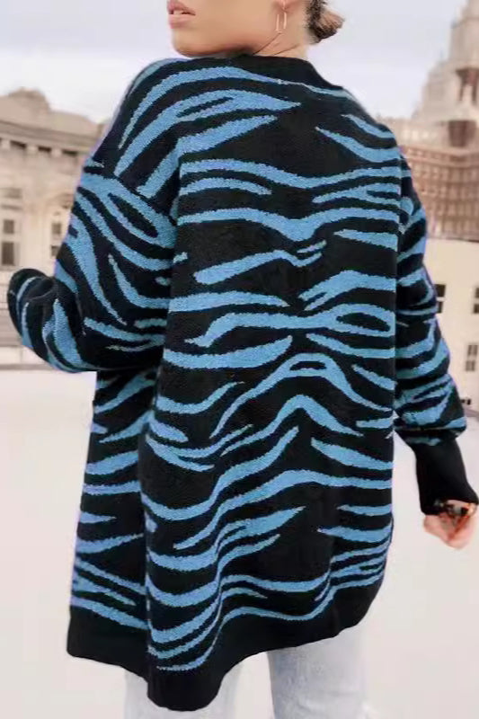 Zebra Knit Cardigan with Button Detail for Effortless Style