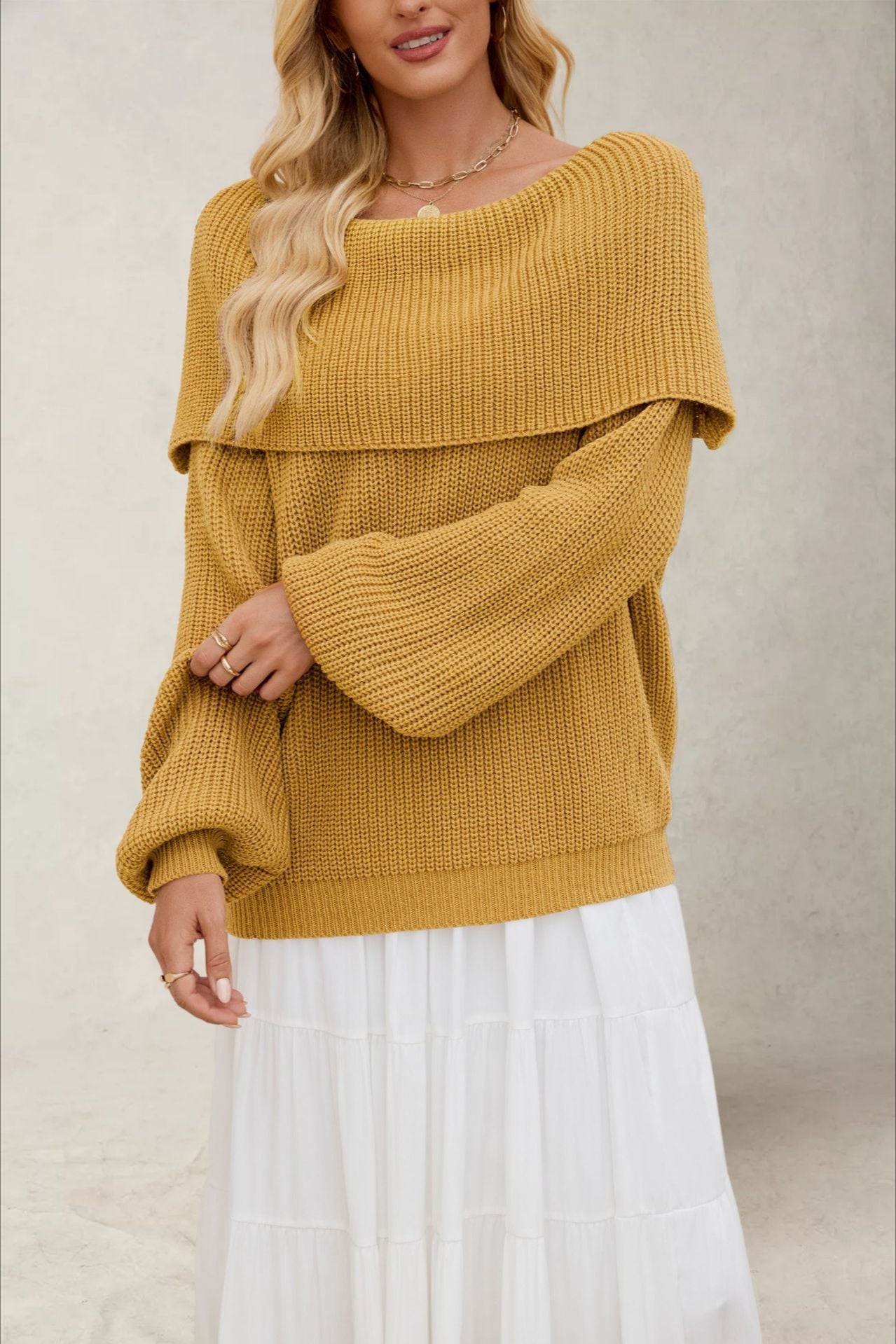 PrincessAce Cozy Loose Fit Off-Shoulder Knit Sweater