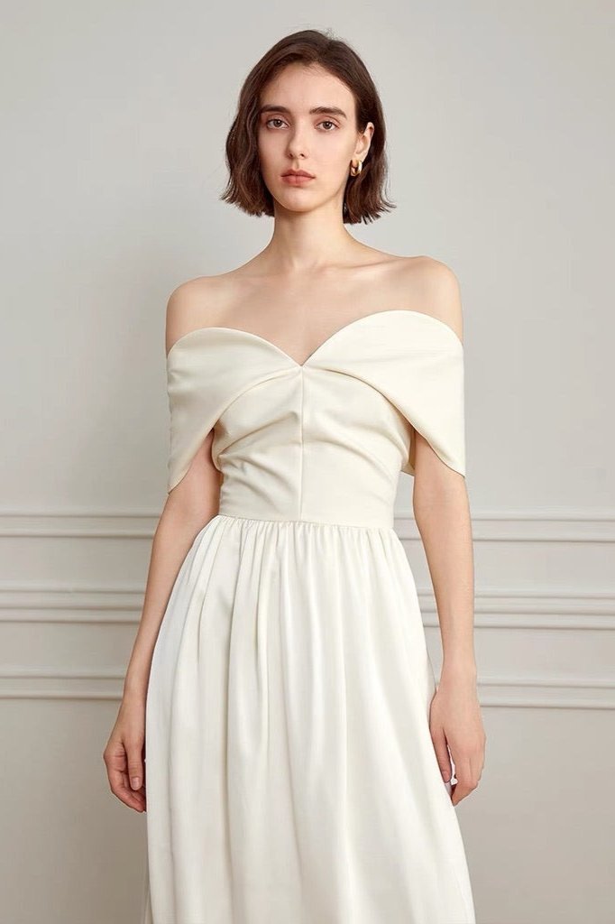Off Shoulder Wrap Draped Bodice Gathered Waist Maxi Gown - View 2