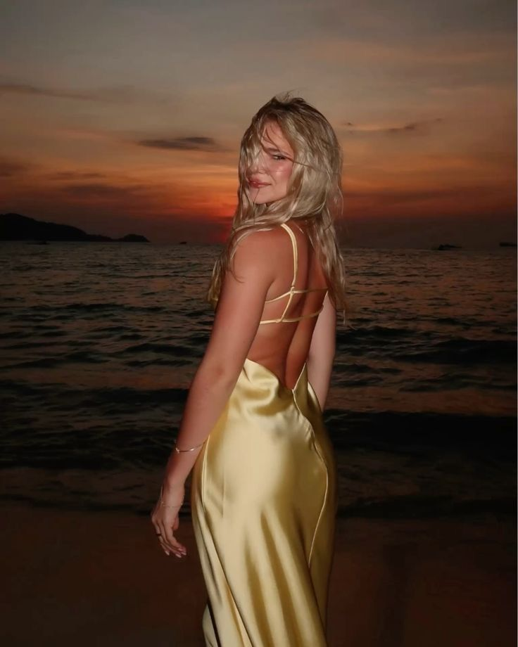Sexy Spaghetti Straps V Neck Backless Yellow Long Party Dress Prom Gown D807