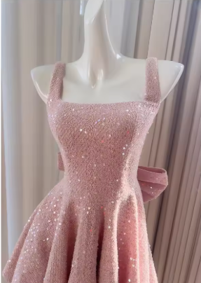 Elegant Pink Big Bow Sequin Short Homecoming Dress Party Dress S234
