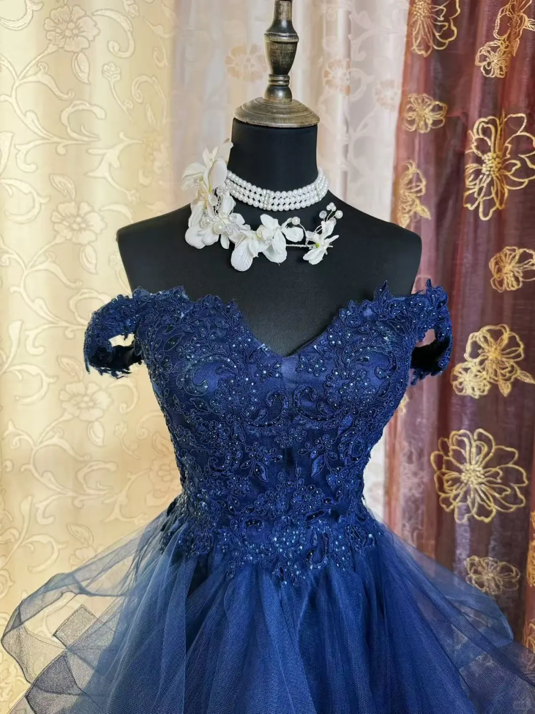 Vintage Navy Blue Tulle Appliques A Line Short Homecoming Dress Off The Shoulder 19th Birthday Outfits D725