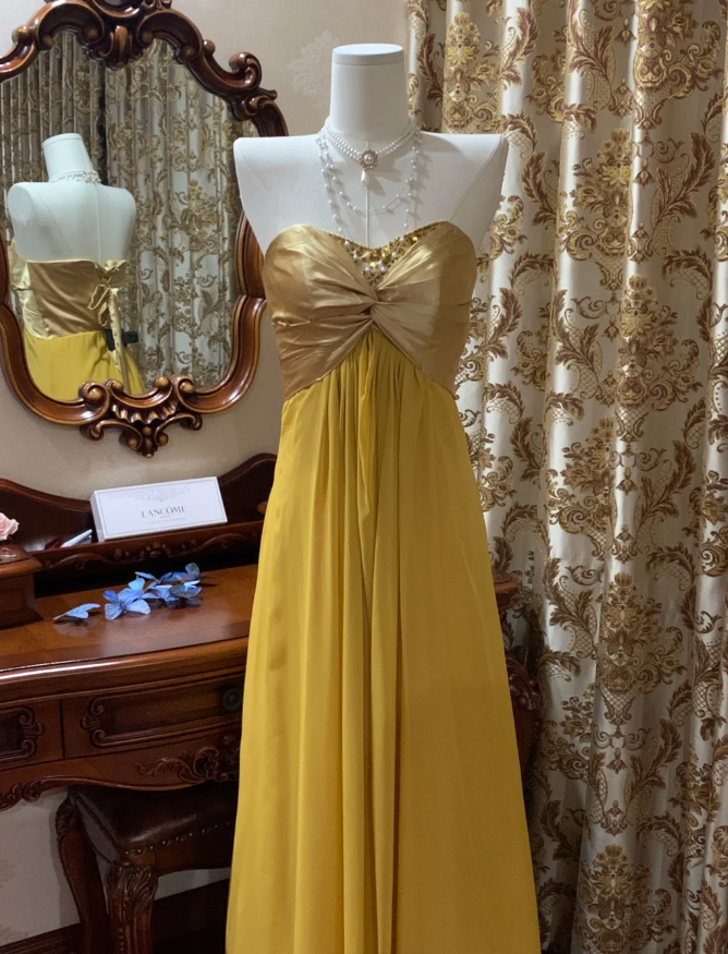 Stylish Strapless Beaded Satin Chiffon Long Wedding Guest Dress Formal Birthday Party Dress D1717