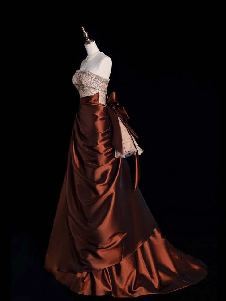 Vintage Strapless Satin Beaded A Line Evening Dress Prom Gown S194