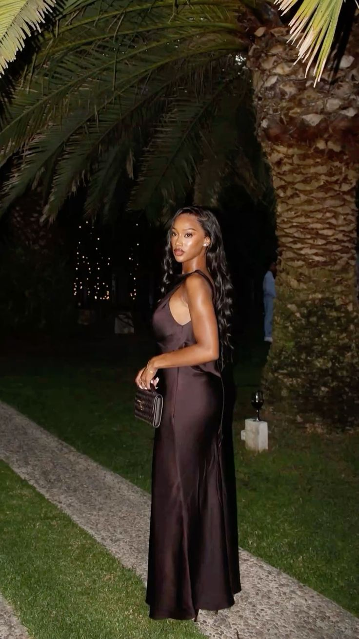 Sexy Sleeveless Satin Mermaid Brown Long Party Dress Prom Gown D1109