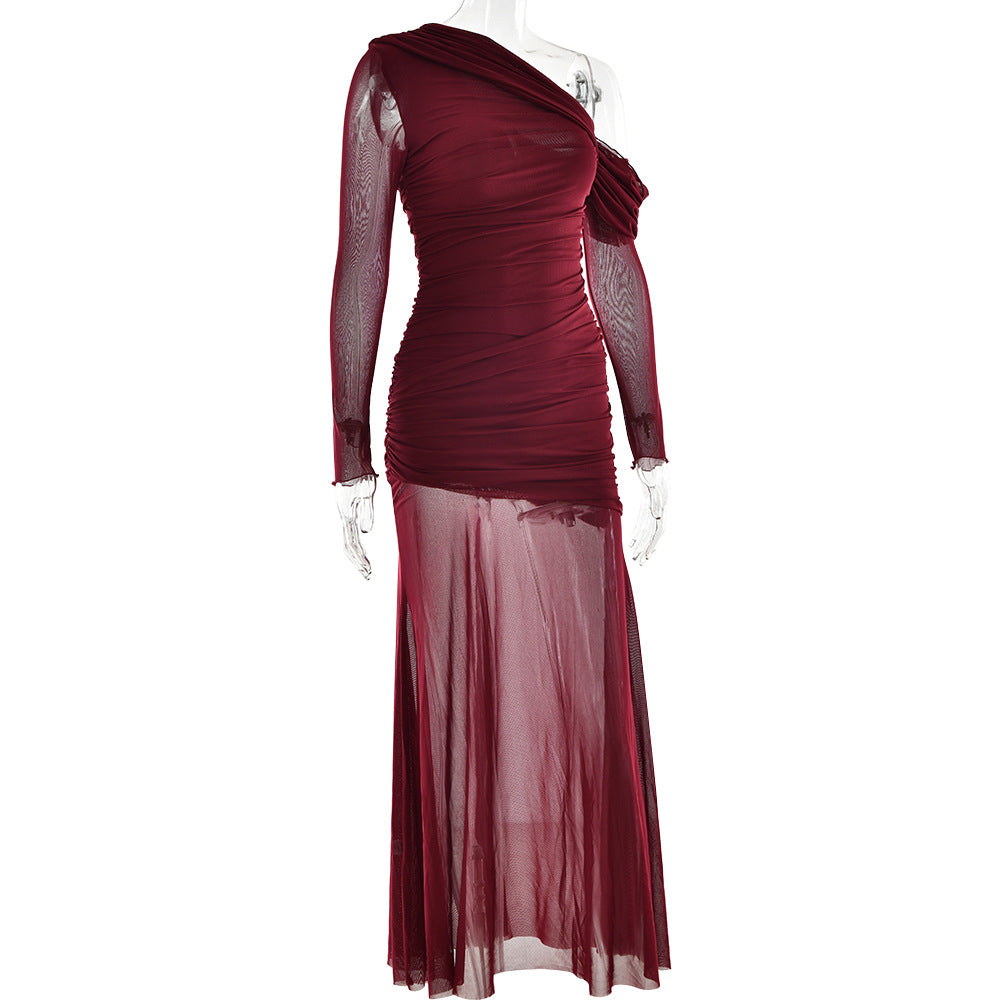 Soprano One-Shoulder Dress - Maroon