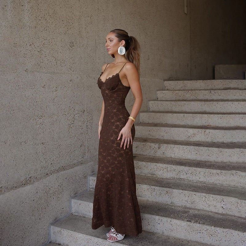 Floral Lace Strappy Scalloped Bodycon Maxi Dress 7