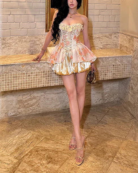 Unique Sweetheart Neck Satin Print Floral A-Line Homecoming Dress Short Party Dress S874