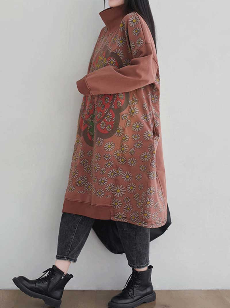 Make Your Dreams Printed Turtleneck Sweater Midi Dress - Fashionpara