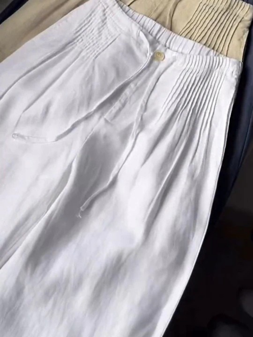 High Waist Drawstring Pintuck Wide Leg Pants 8