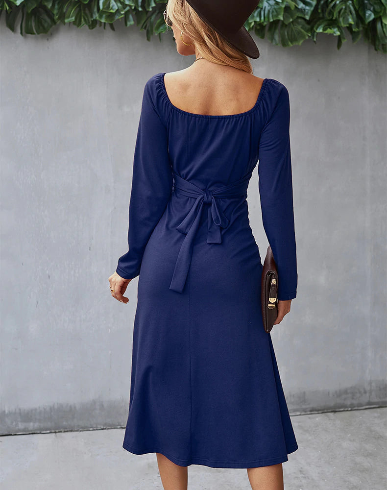 Ruched Sweetheart Long-Sleeve Fit-and-Flare Midi Dress 6