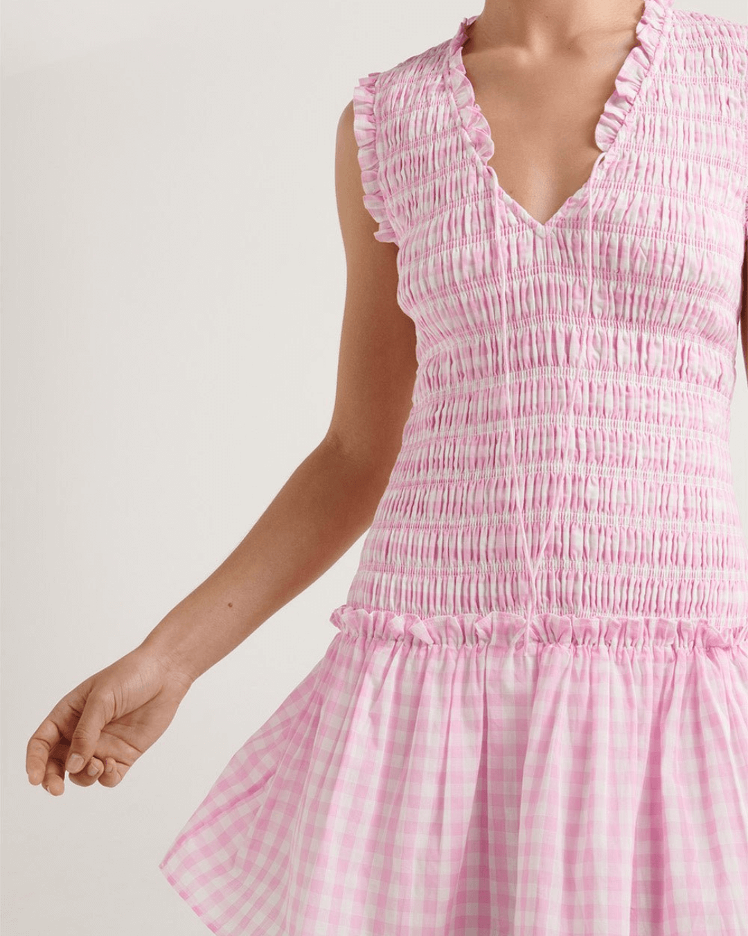 V-neckline Smocked Mini Dress - Fashionpara