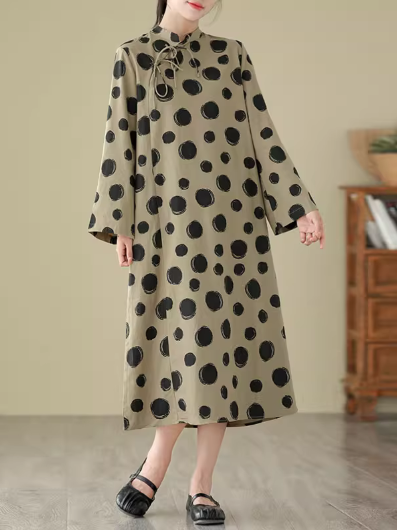 Cool Loose Polka-Dot Mid-Length A-Line Dress - Fashionpara