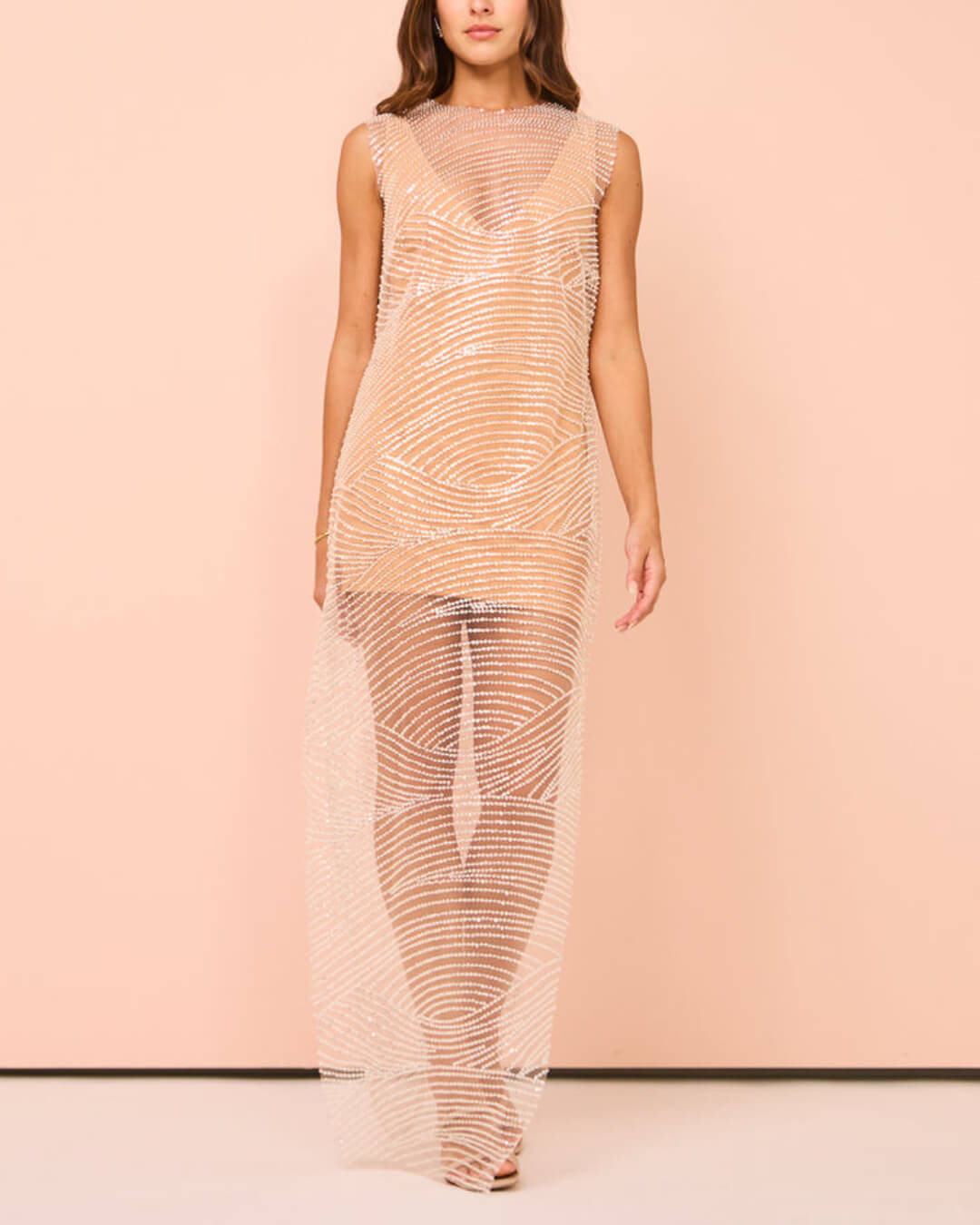 Plunging Neckline Detachable Mini Lining Maxi Dress - Fashionpara