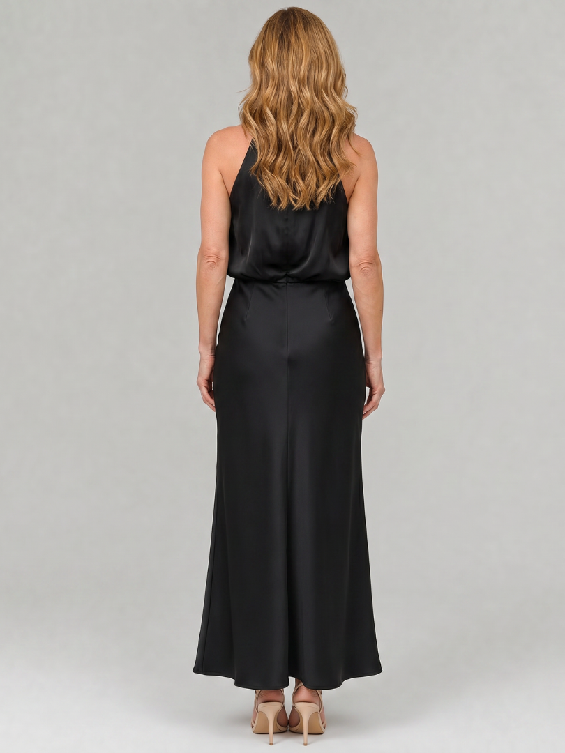 Halter Neck Draped Satin Maxi Gown 8