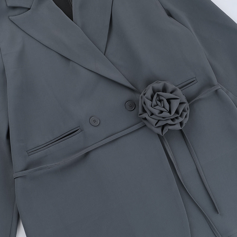 Lapel-Collar Long-Sleeve Belted Blazer Mini Dress 7