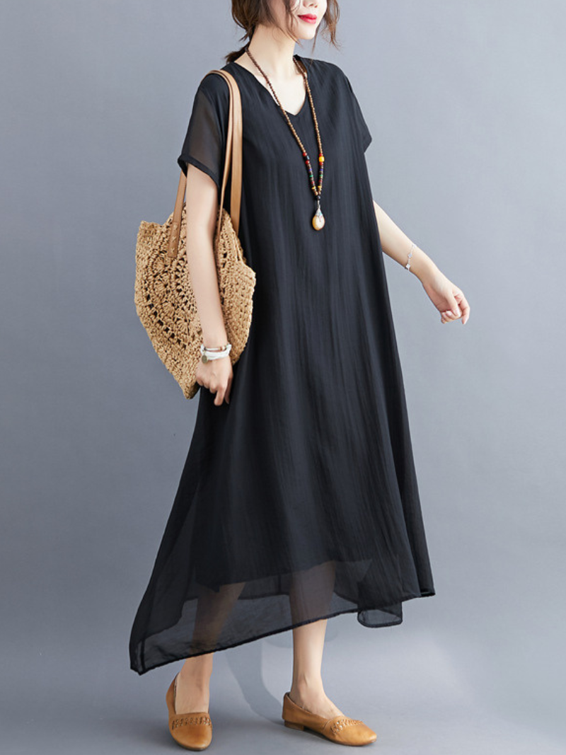 Close To my Heart Cotton V-neck A-line Dress - Fashionpara