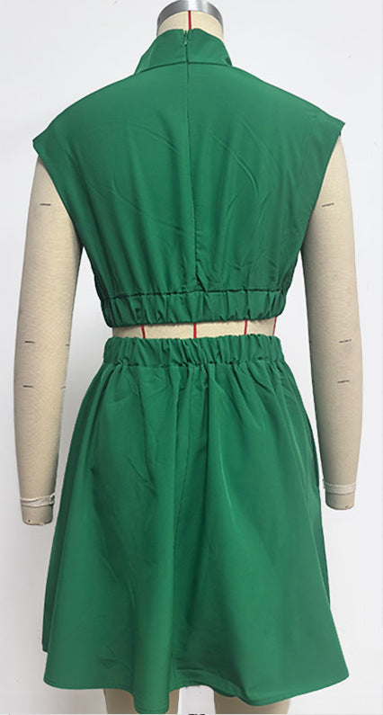 High-Neck Cap-Sleeve Cutout Pleated Mini Dress 7