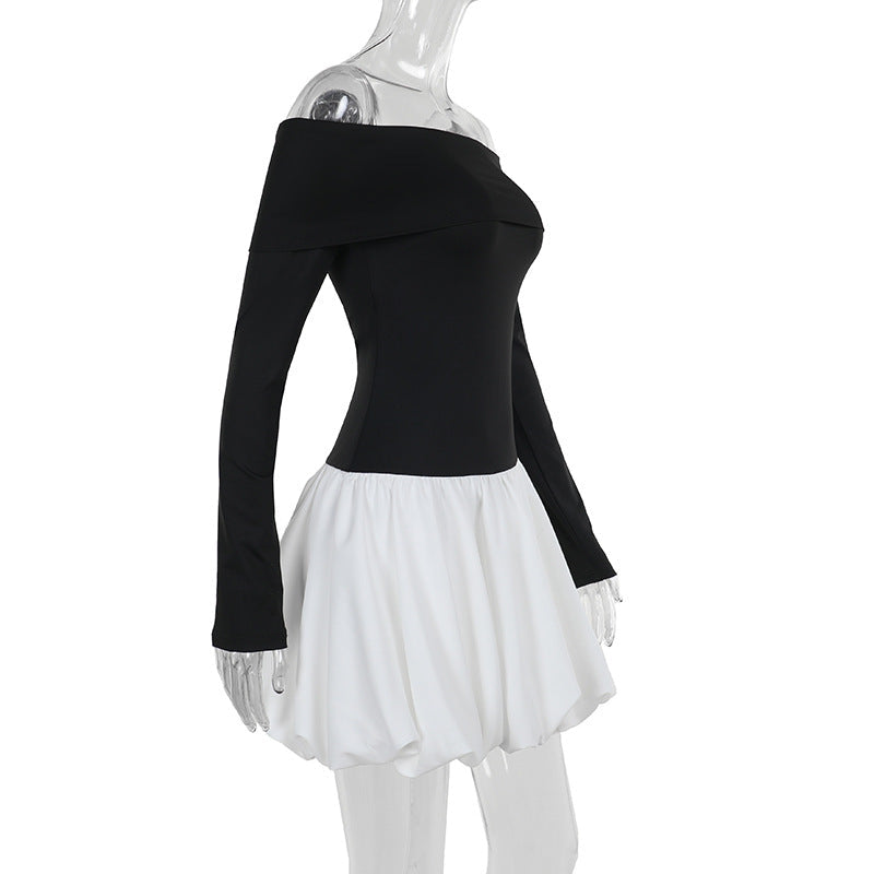Off-Shoulder Long-Sleeve Bubble Hem Mini Dress 7