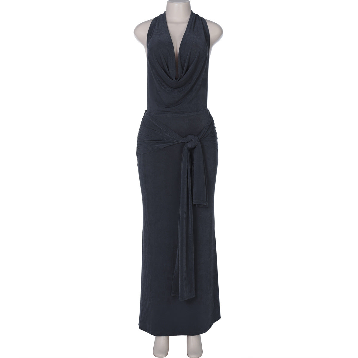 Shimmer Halter Cowl-Neck Draped Column Maxi Dress 7