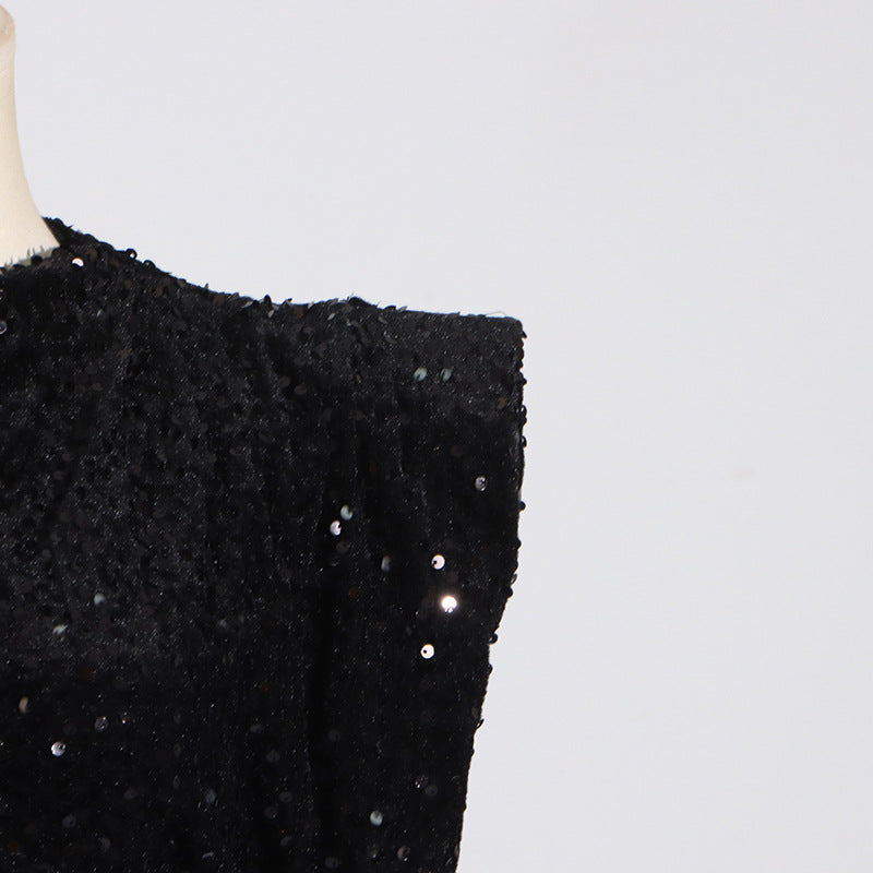 Crew Neck Sequin Padded-Shoulder Bodycon Mini Dress 8