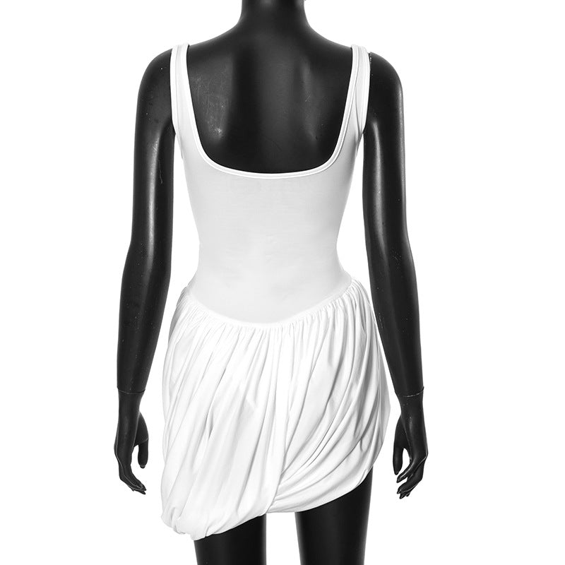 Scoop-Neck Sleeveless Draped Bubble-Hem Mini Dress 7