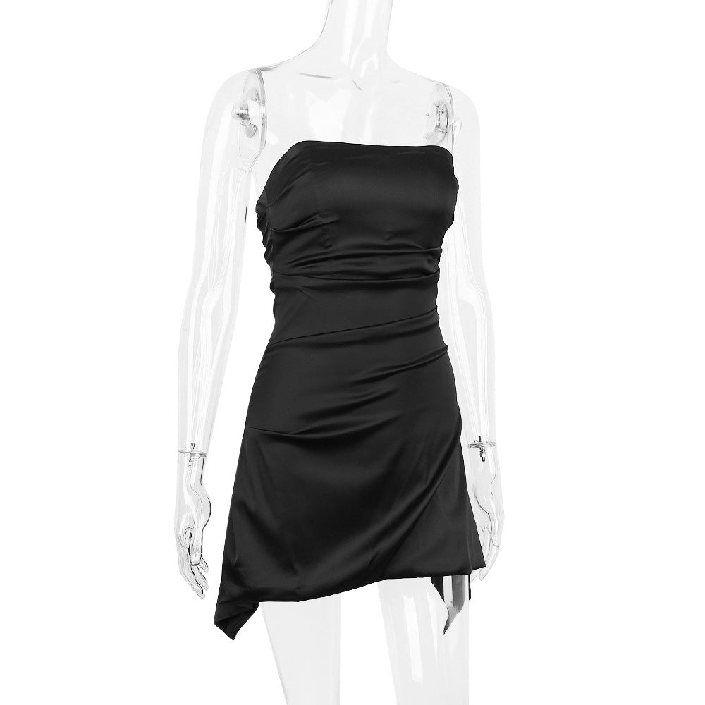 Satin Strapless Ruched Handkerchief-Hem Mini Dress 7