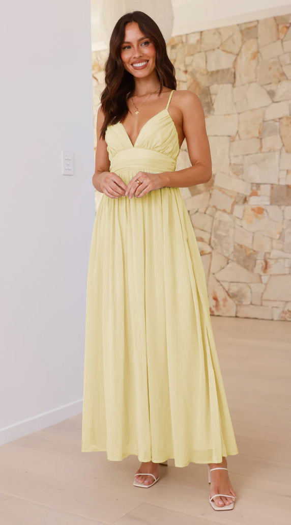 V-Neck Cross-Back Empire-Waist Flowy Maxi Dress 7