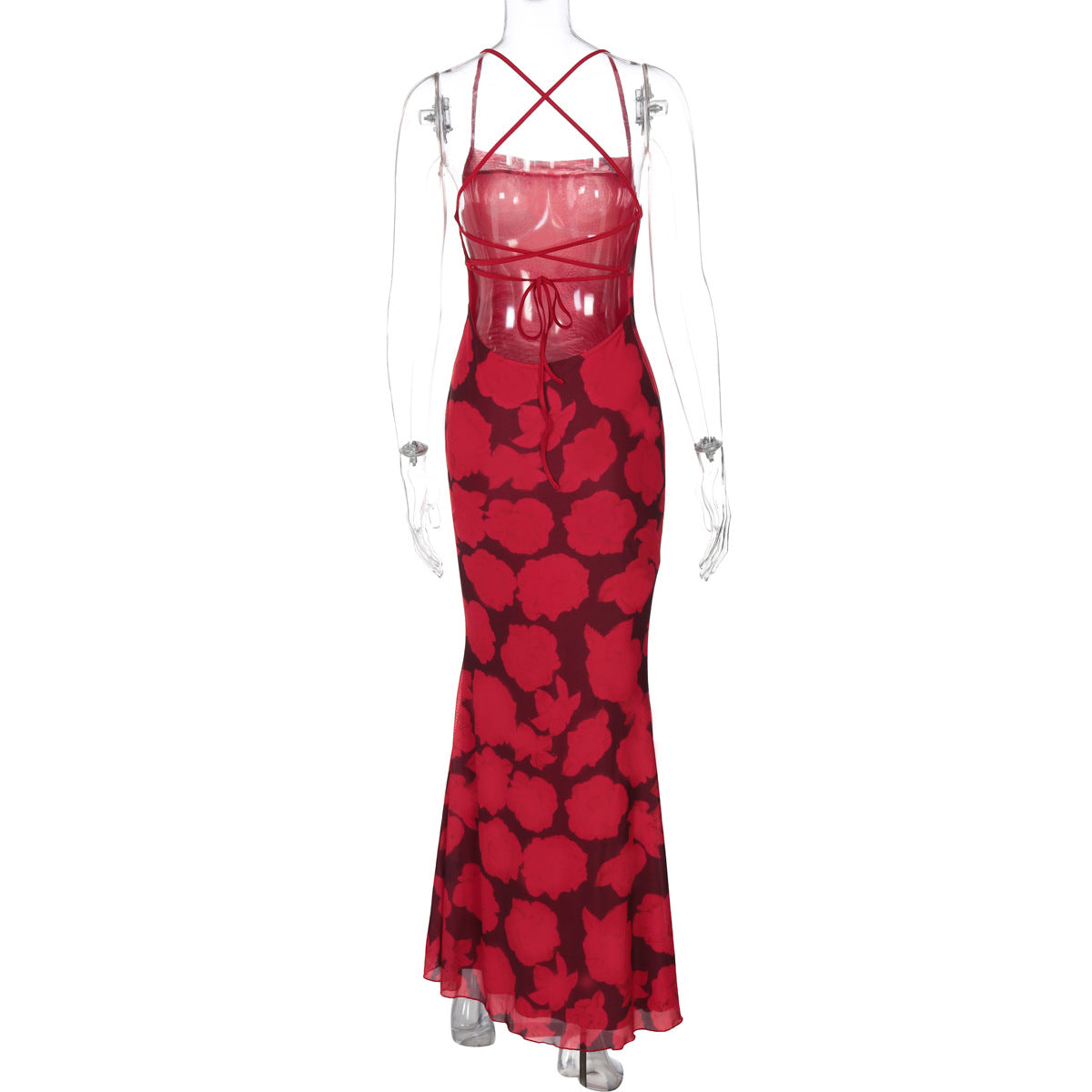 Floral Print Square Neck Bodycon Maxi Dress