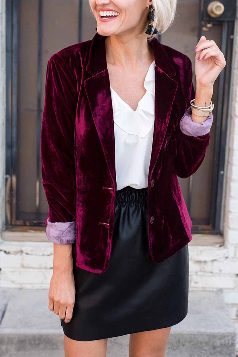 Florcoo Solid Color Slim Long-Sleeved Suede Blazer Tops ( 3 Colors)