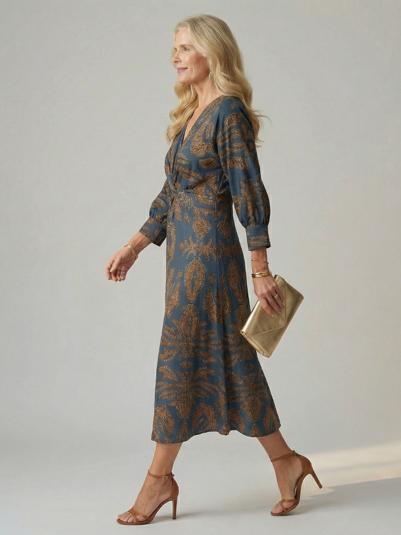 V-Neck Twist Front Long Sleeve Midi Dress 6