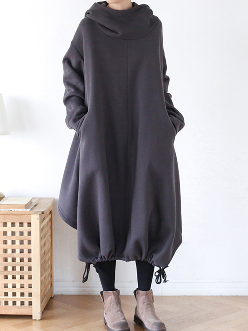 Hooded Drawstring-Hem Long-Sleeve Lantern Sweatshirt Dress 6