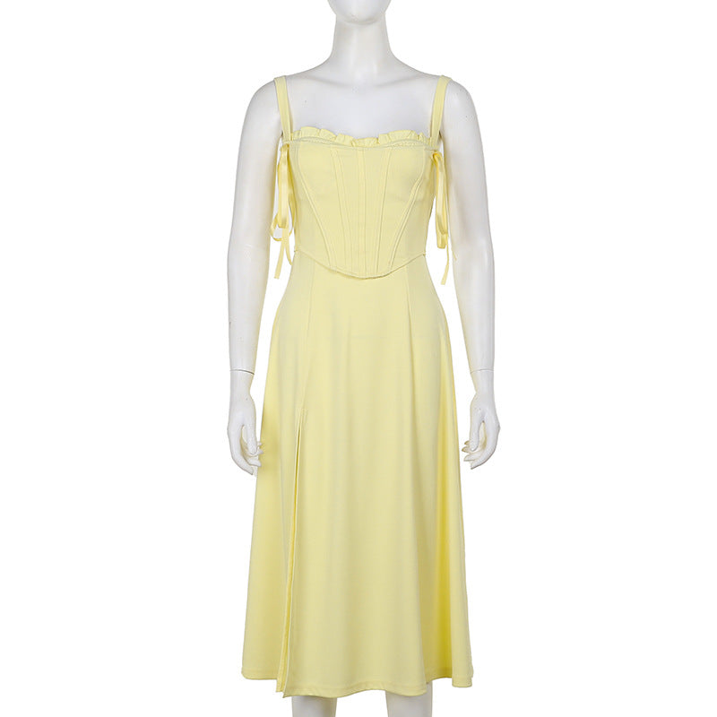 Sunflower Slit Dress-Yellow