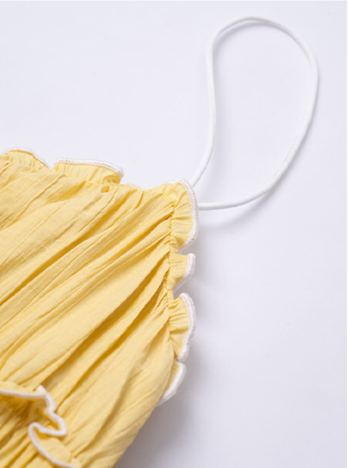 Square-Neck Tie-Front Shirred Tiered A-Line Midi Dress 7