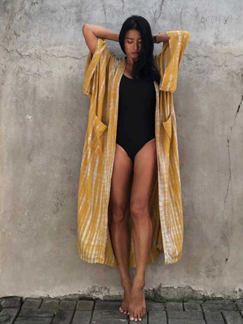 Tie-Dye Print Different Color Rayon Long Length Gown Kimono Duster Robe - Fashionpara