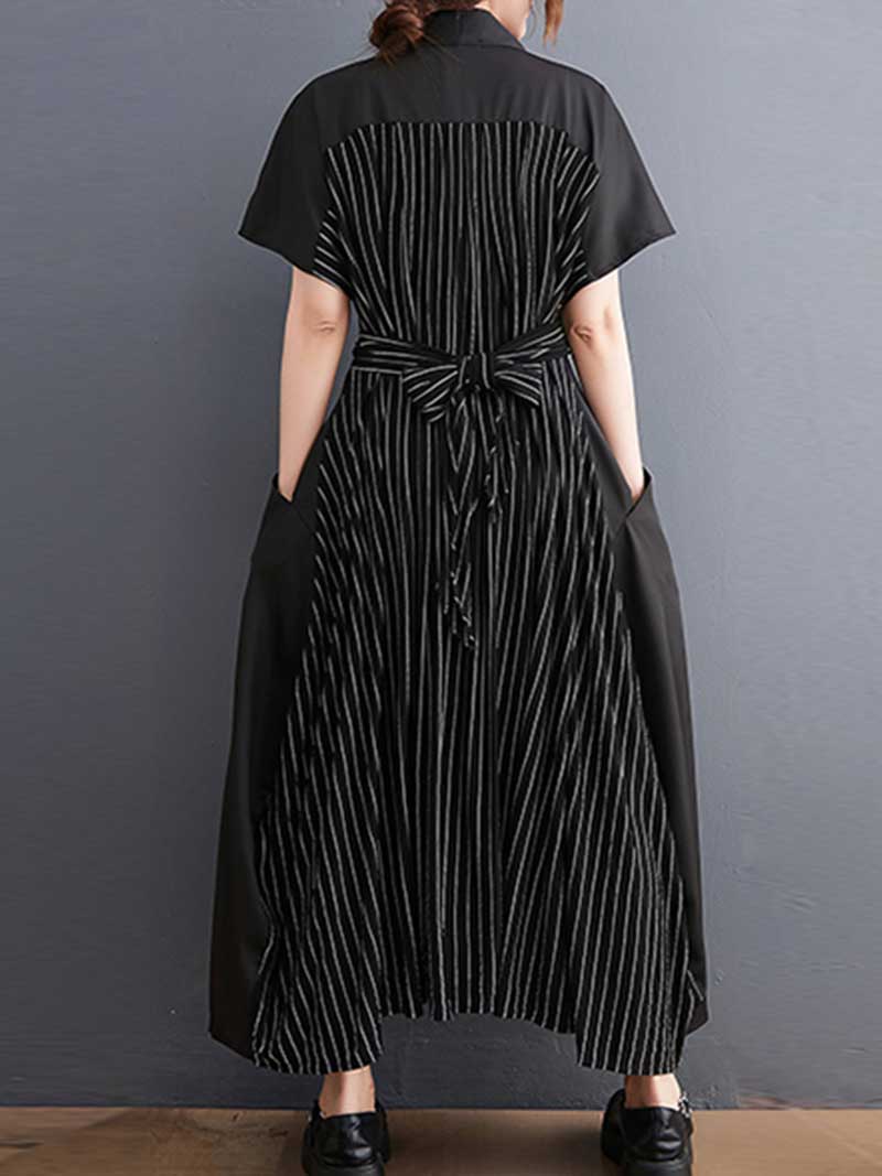 Cotton Short Sleeves Tie Style A-Line Dress - Fashionpara
