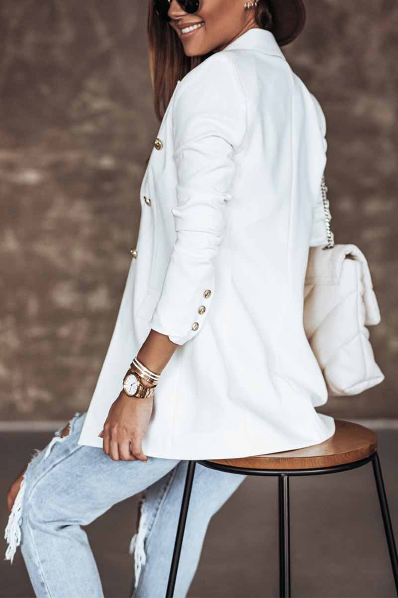 Florcoo Solid Color Long-Sleeved Double-Breasted Blazer Tops(4 colors)