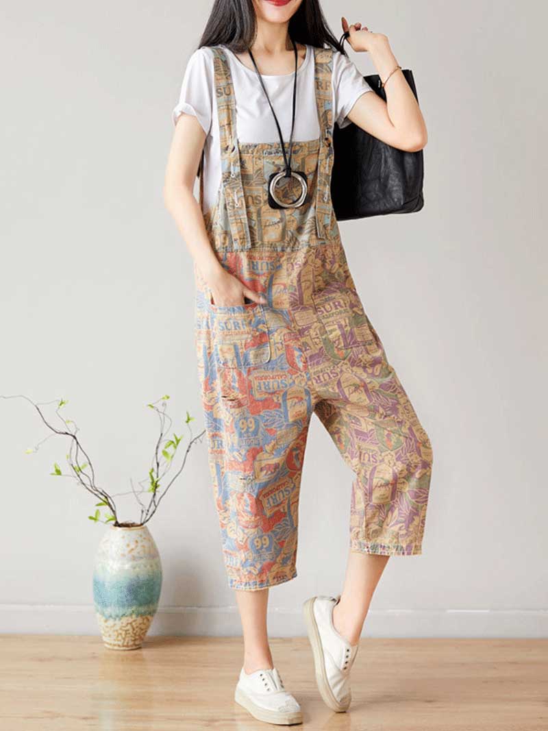 I love Music ripped Cropped Denim Overall Dungarees - Fashionpara