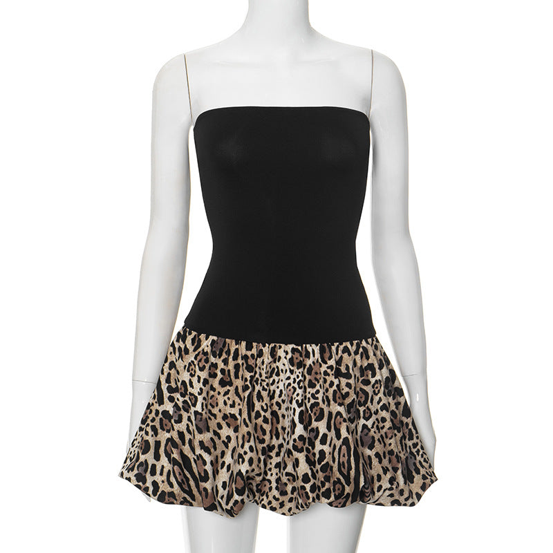 Leopard Print Strapless Puffball Hem Drop-Waist Mini Dress 7