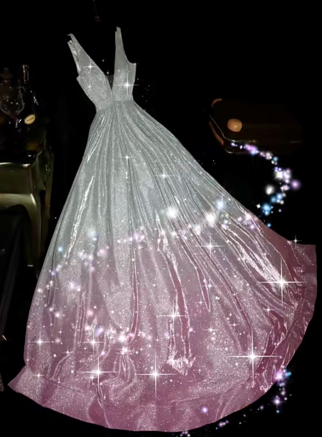 Gorgeous Deep V Ombre Pink Satin Sequin Long Prom Dreses Evening Gown D931