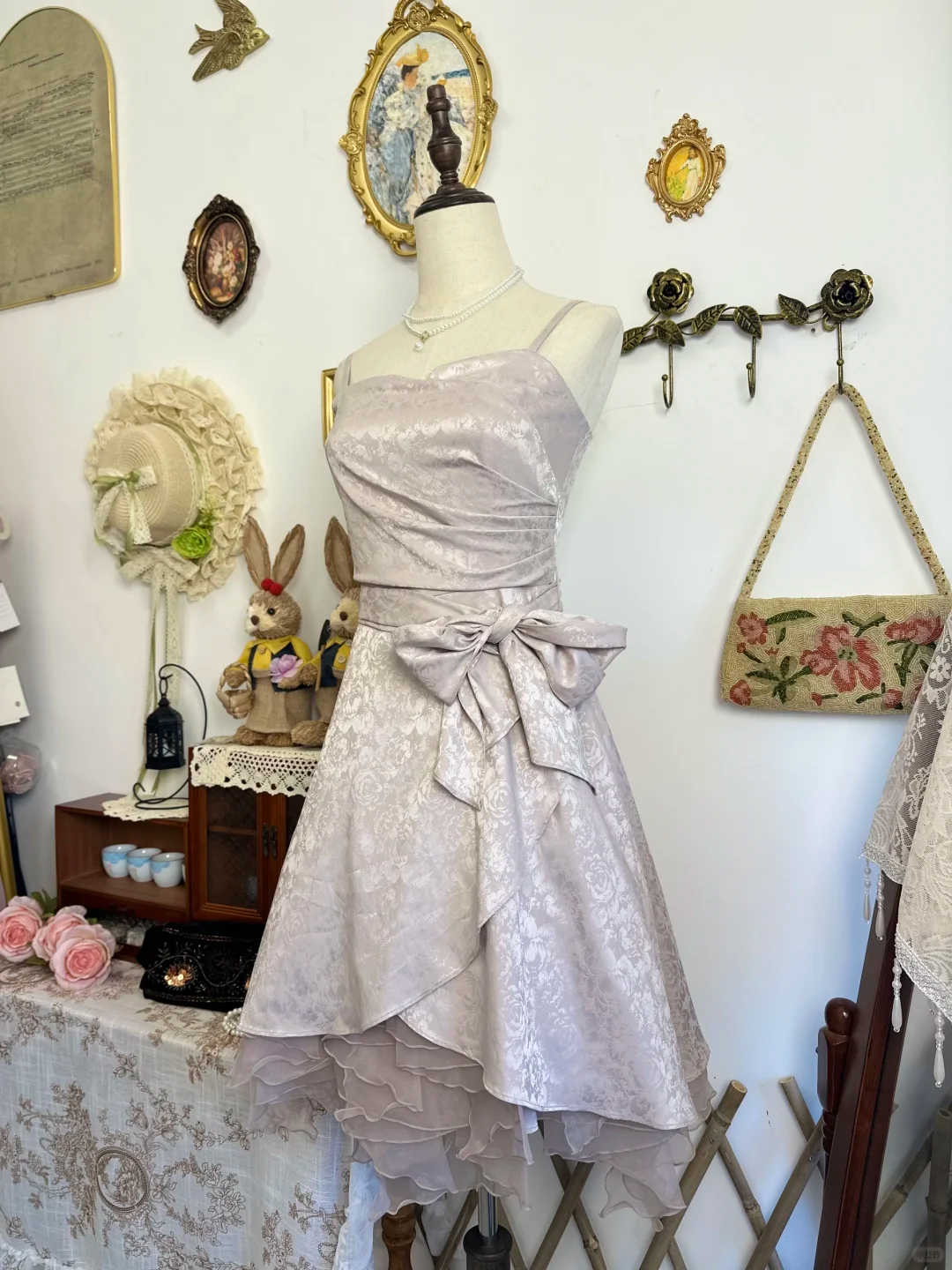 Vintage Satin Print Floral A Line Short Party Dress Homecoming Dress D308