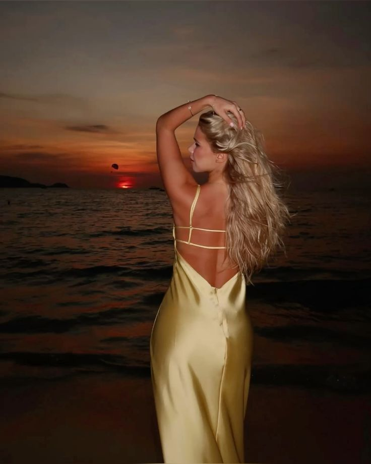 Sexy Spaghetti Straps V Neck Backless Yellow Long Party Dress Prom Gown D807