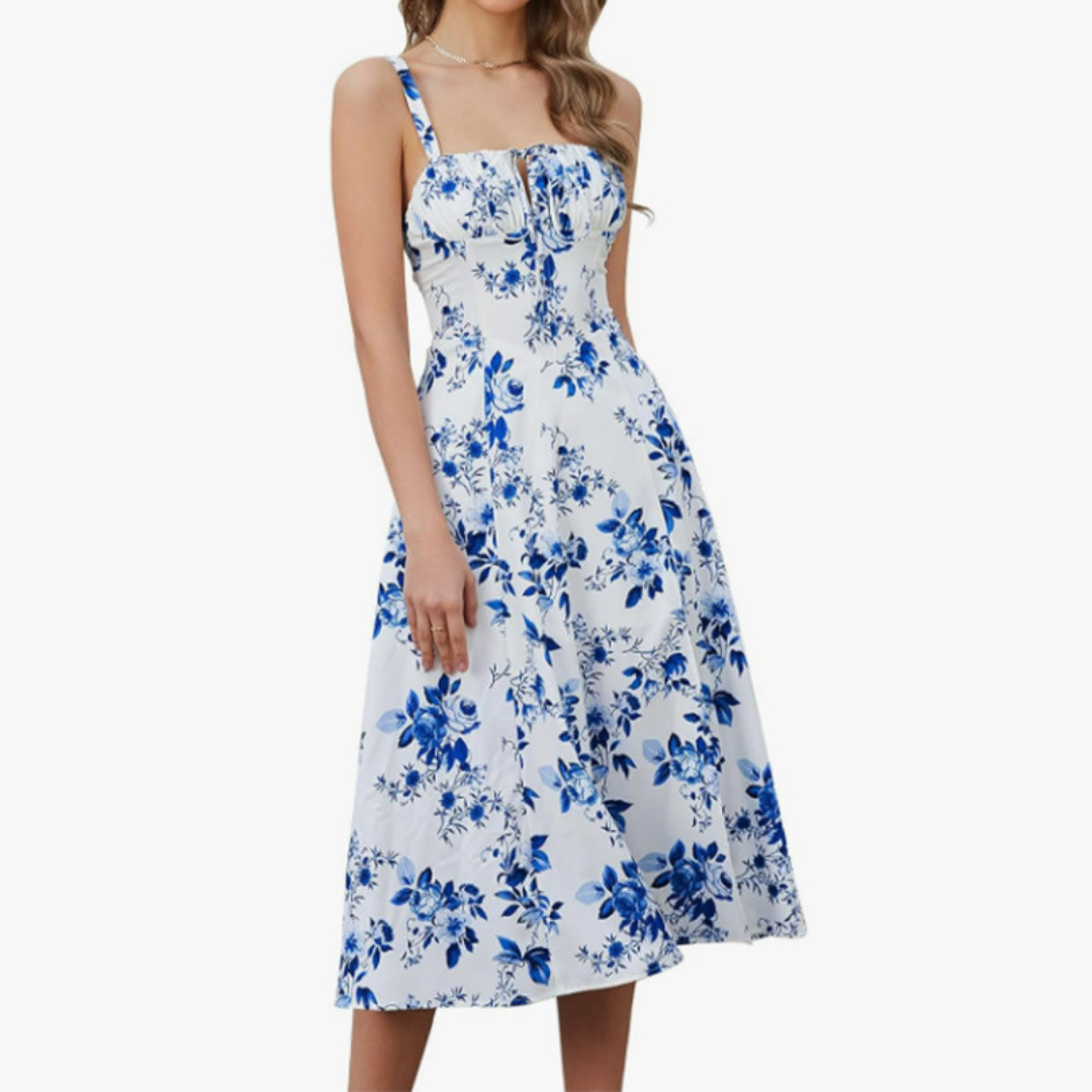 Strappy Tie Front Corset High Split Midi Dress 7