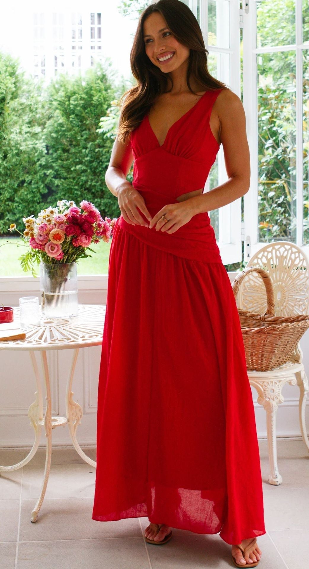 V-Neck Waist-Cutout Crossover A-Line Maxi Dress 7