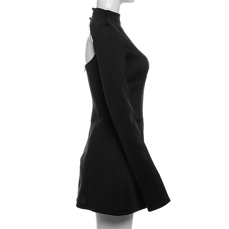 High-Neck Flared-Sleeve Fit-and-Flare Mini Dress 7